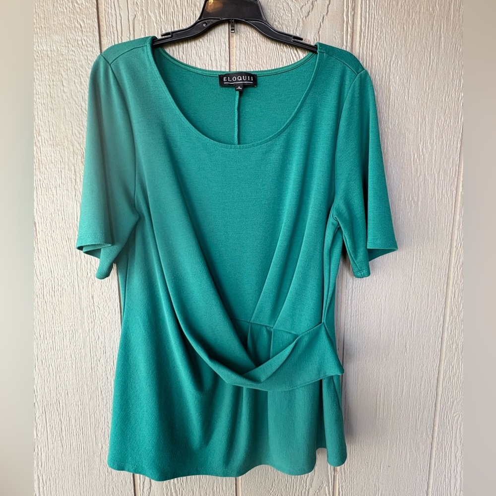 Eloquii Teal Draped Pendulum Women's Blouse. Emerald Green. Size 18.